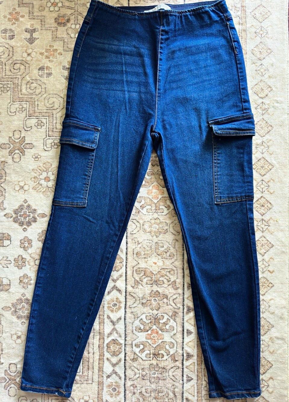 Tinseltown High Rise Denim Cargo Jeggings Pull On Leggings Skinny Dark Wash S